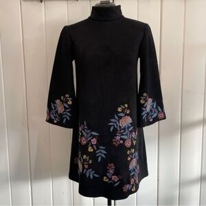 Zara Black Faux Suede Floral Embroidered Dress​​​